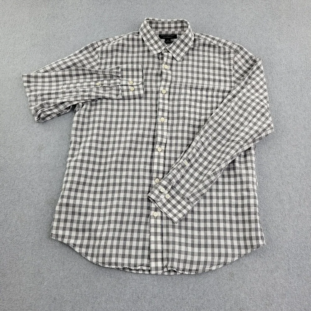 Banana Republic Shirt Mens M Gray Check Long Sleeve Linen Button Up Casual